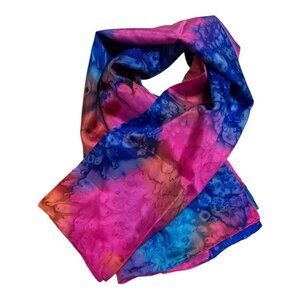 Vintage Silk Scarf Abstract Watercolor Print Pink Blue Purple